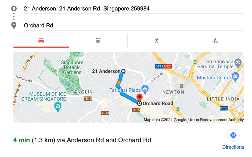 4 mins from 21 Anderson to Orchard Road Shopping